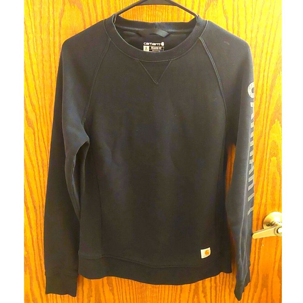 Carhartt Womens Small Black Midweight Logo Sleeve Crewneck Sweatshirt 104410